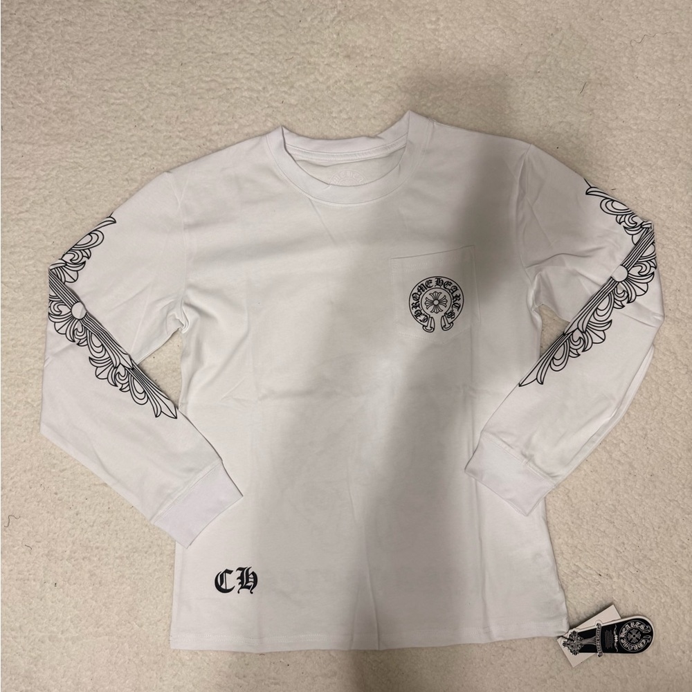 White Long Sleeve Shirt with Black Graphic